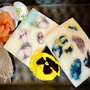 Flower petals pressed goat milk soap